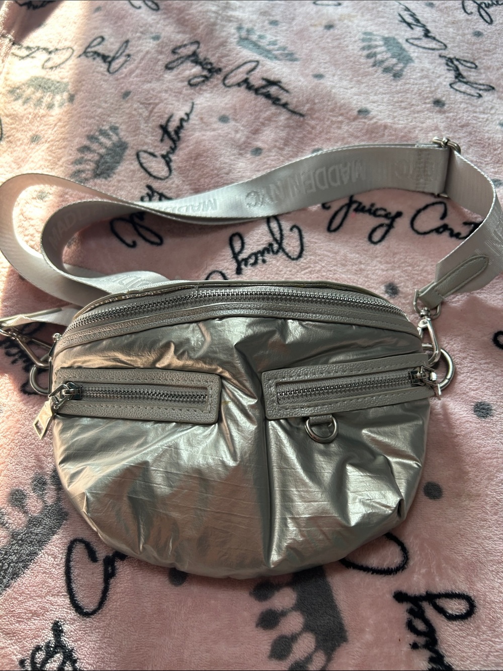 Metallic Silver Crossbody Belt Bag - MADDEN NYC
